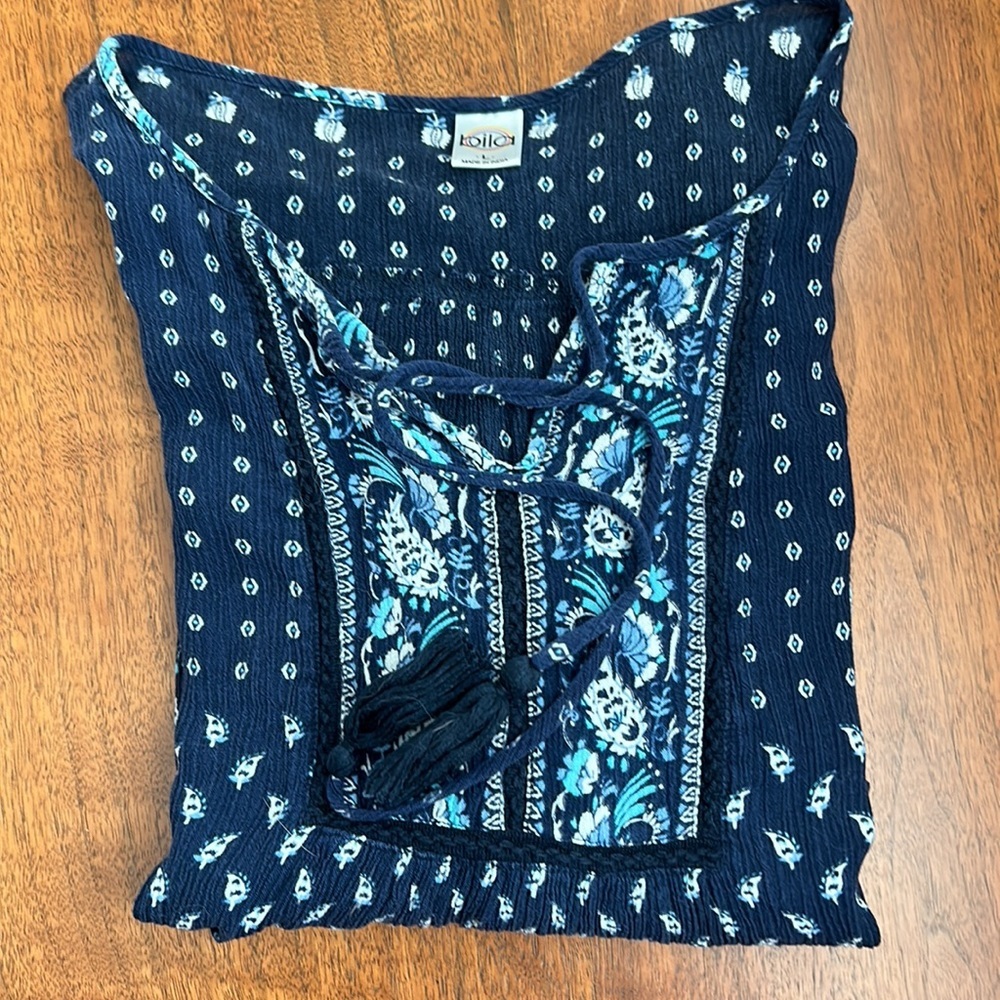 Bila Peasant Top with Tassle Neckline and Bell Sleeve - Picture 7 of 7